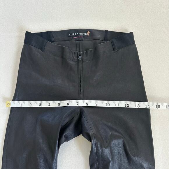 Alice & Olivia 100% Leather Zip Front Black Stretch Skinny Pants Leggings US 2 - Picture 12 of 13